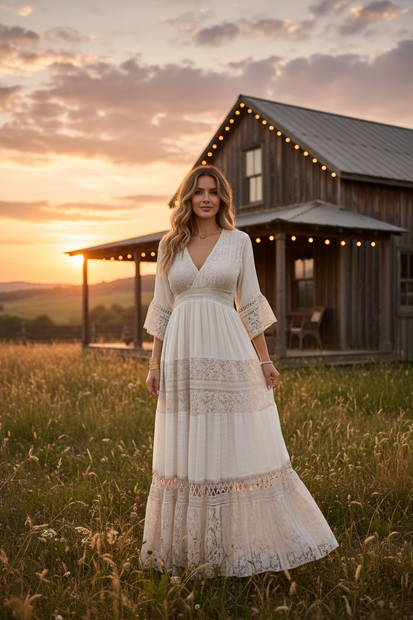 Boho Beige Lace Dress