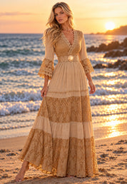 Pure Boho Dark Beige Lace Dress