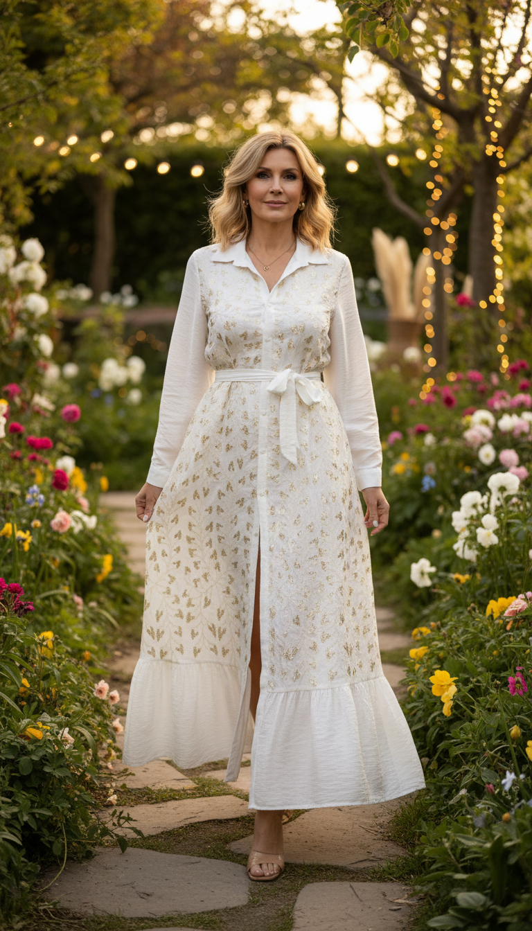 Boho-Maxikleid mit goldener Stickerei