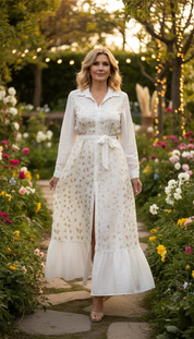 Boho-Maxikleid mit goldener Stickerei