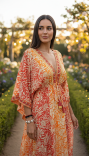 Golden Aura Orange Silk Dress
