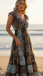 Amara Blue Silk Maxi Dress