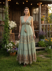 Robe longue verte Golden Garden