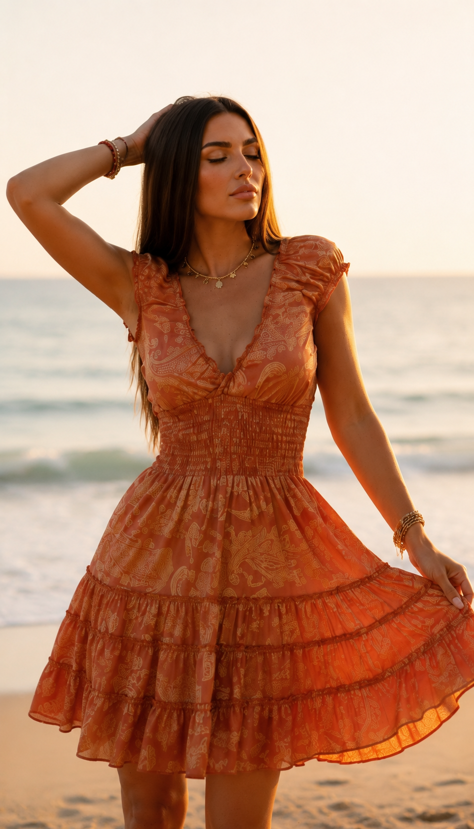 Orange Natural Silk Short Dress