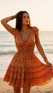 Orange Natural Silk Short Dress