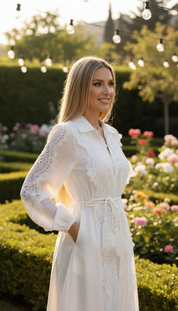 Boho-Maxikleid aus Bio-Baumwolle mit Spitze und Gürtel