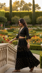 Aurora Golden Black Embroidered Boho Set