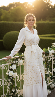 Boho-Maxikleid mit goldener Stickerei