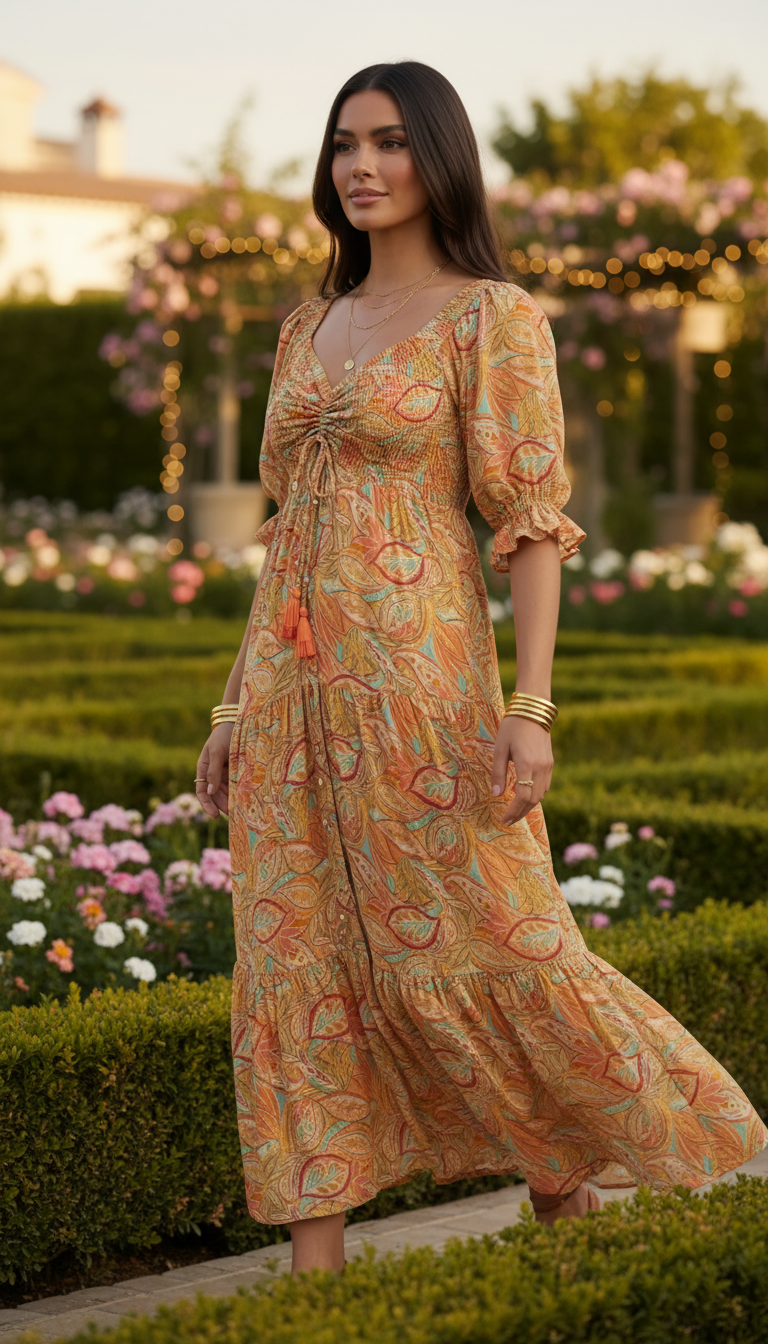 La robe en soie orange à smocks