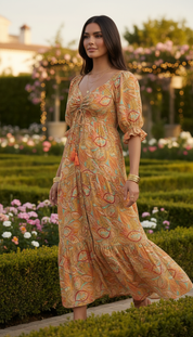 La robe en soie orange à smocks