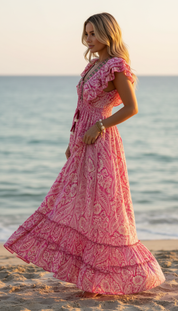 Robe en soie rose Aurore