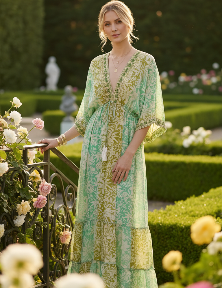 Robe en soie orange à aura dorée