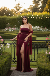 Burgundy Elegant Strapless Party Dress