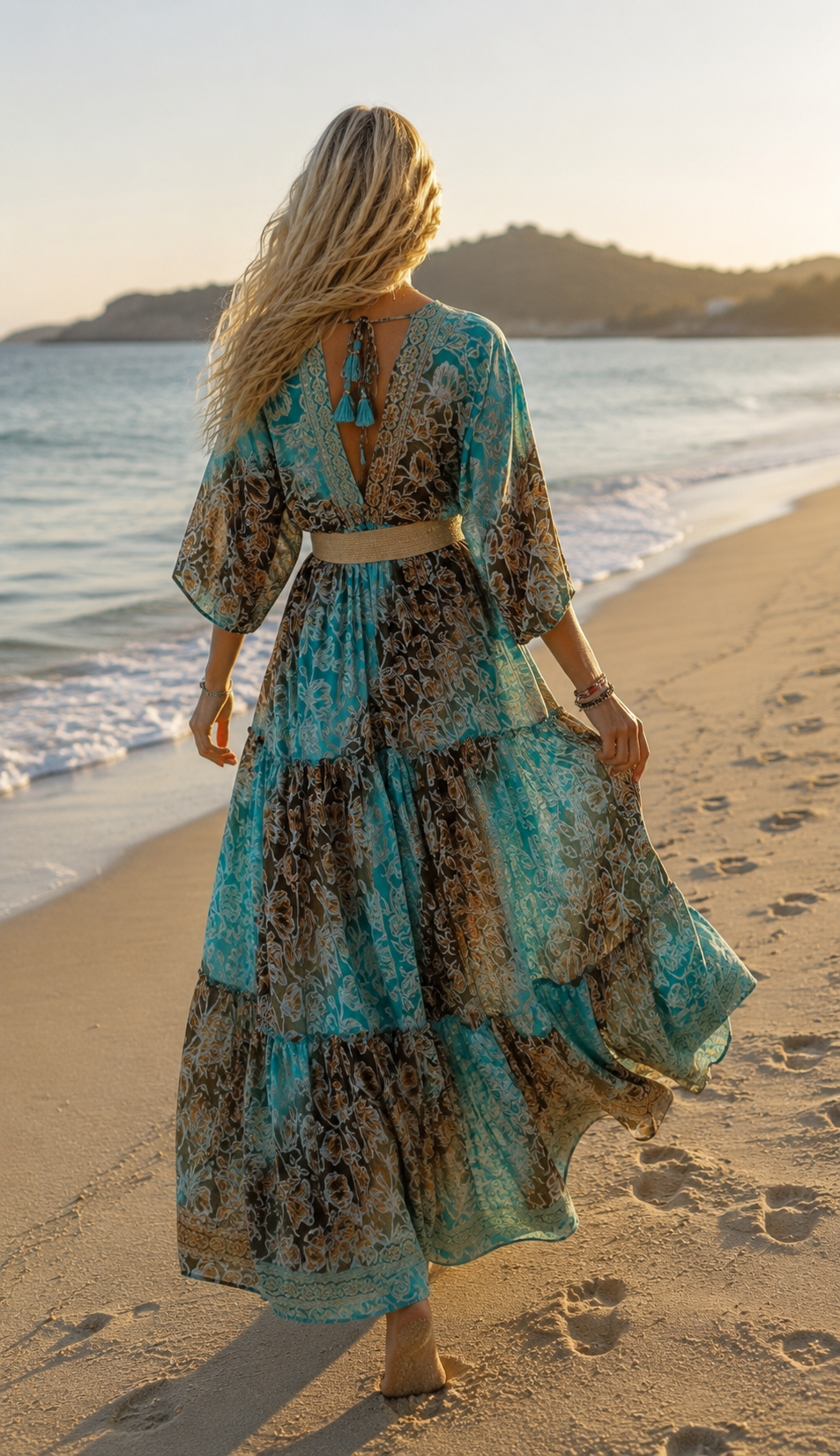 Robe longue en soie bleue Elaria