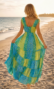 Amara Green Silk Maxi Dress