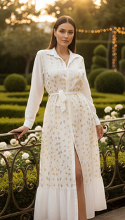 Boho-Maxikleid mit goldener Stickerei