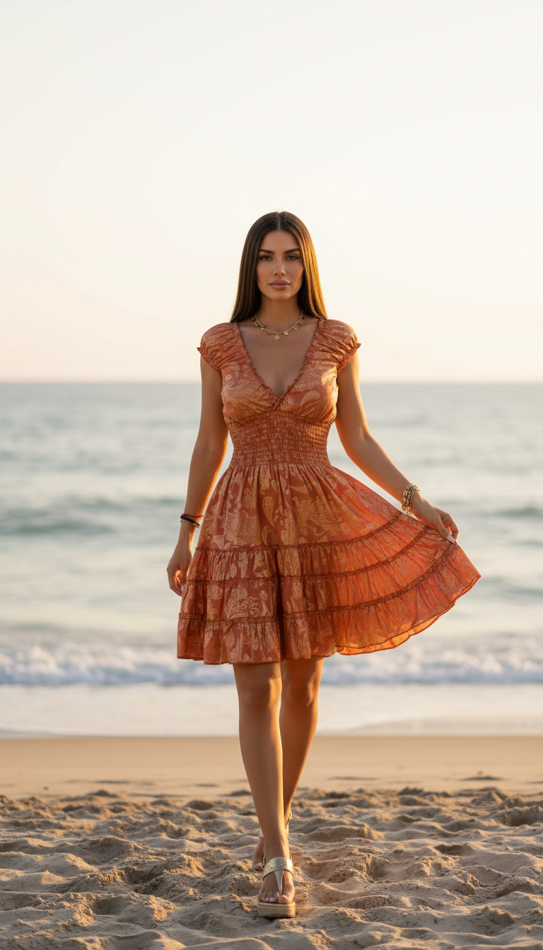 Orange Natural Silk Short Dress