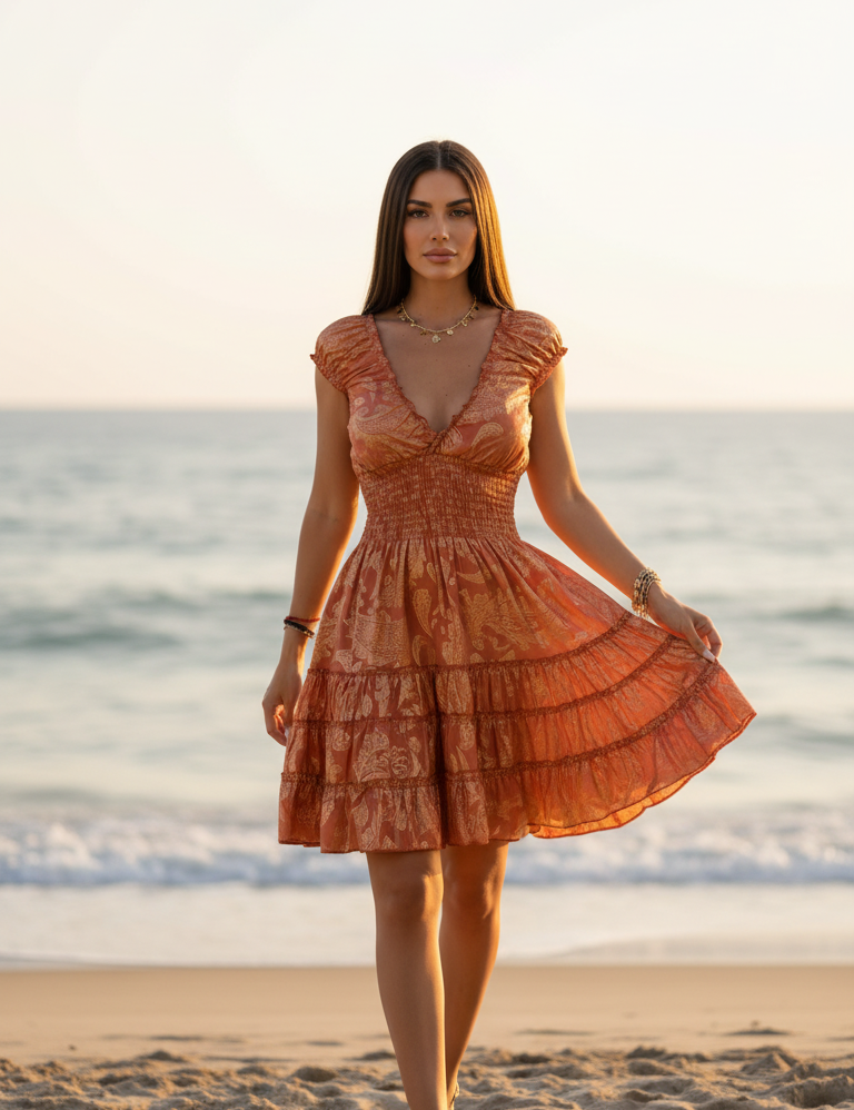 Robe courte en soie naturelle verte