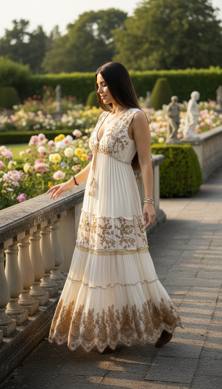 Robe longue blanche Golden Garden