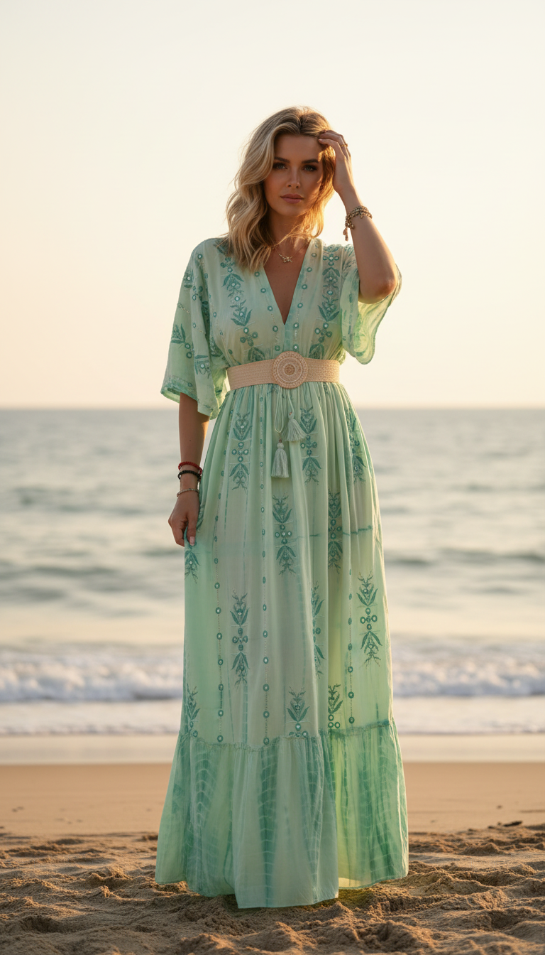 Seafoam Embroidered Maxi Dress