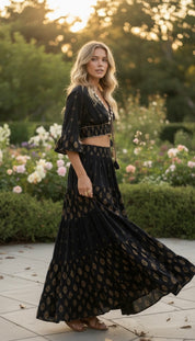 Aurora Golden Black Embroidered Boho Set