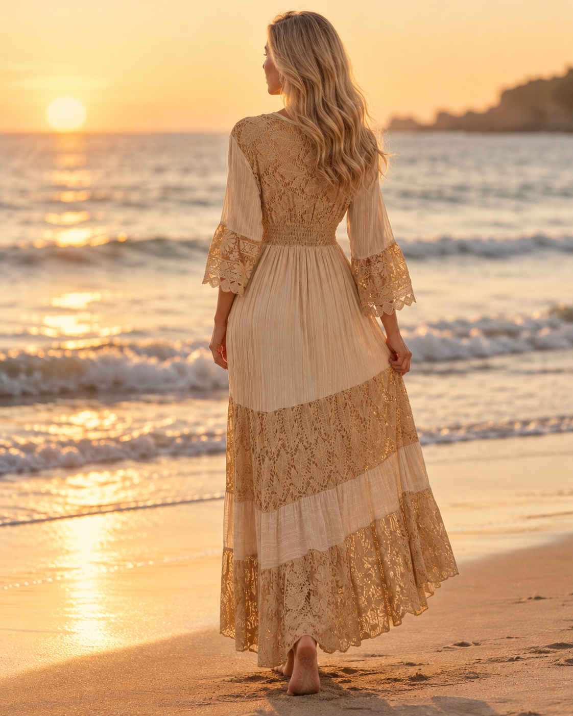 Pure Boho Dark Beige Lace Dress