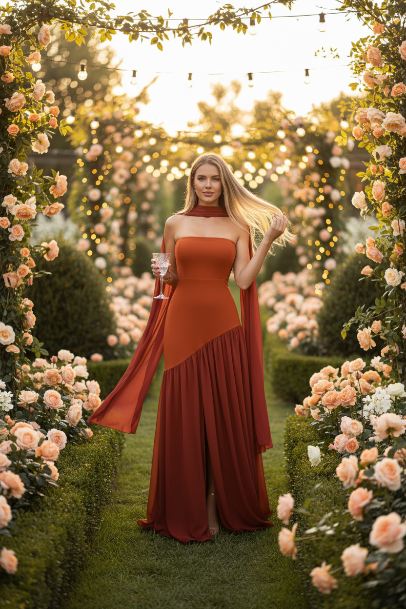 Terracota Elegant Strapless Party Dress