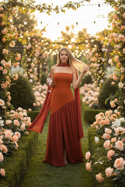 Terracota Elegant Strapless Party Dress