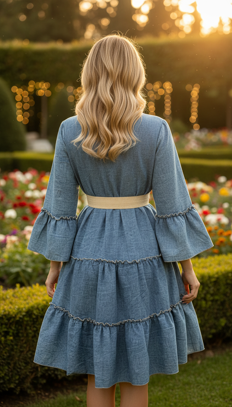 Robe courte en jean bohème