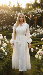 Boho-Maxikleid aus Bio-Baumwolle mit Spitze und Gürtel