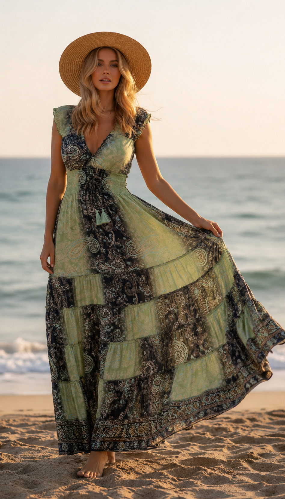 Amara Blue/Green Silk Maxi Dress