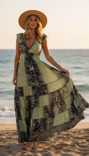 Amara Blue/Green Silk Maxi Dress