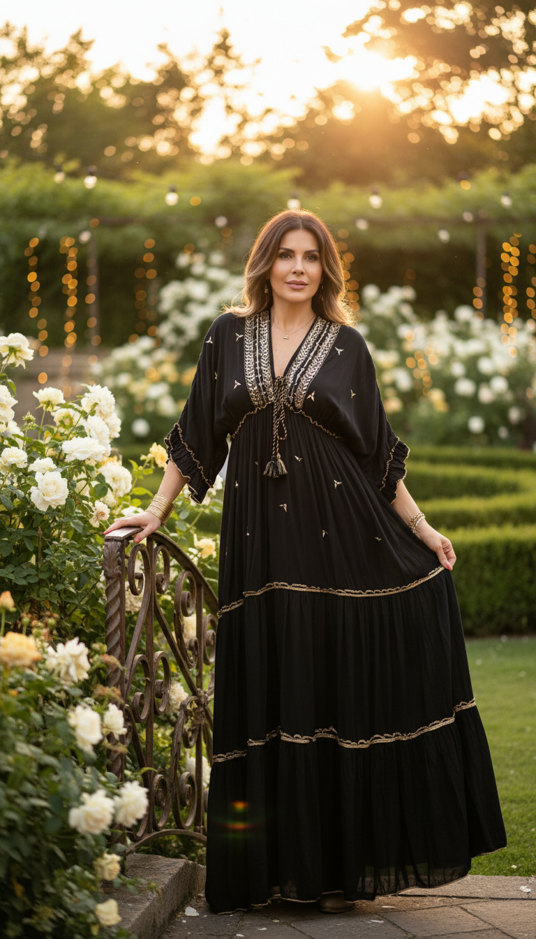 Black Aurora – Hand-Embroidered Boho Maxi Dress