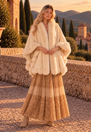 Aurelia Ivory Faux Fur Boho Cape
