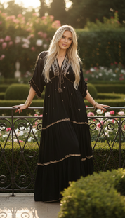 Black Aurora – Hand-Embroidered Boho Maxi Dress