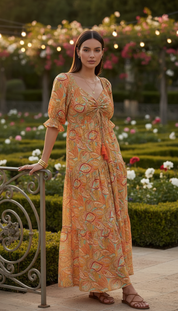 La robe en soie orange à smocks