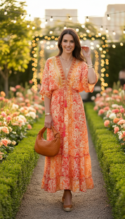 Robe en soie orange à aura dorée