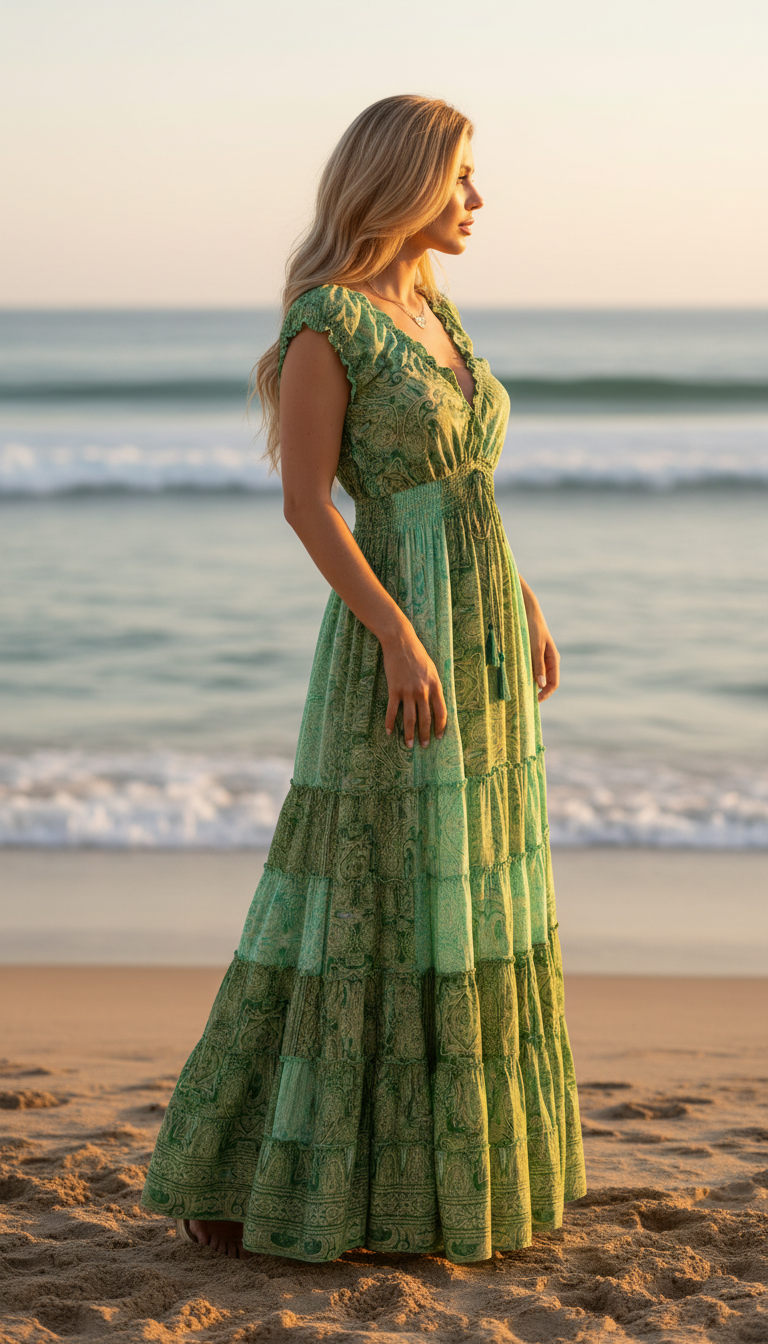 Amara Green Silk Maxi Dress
