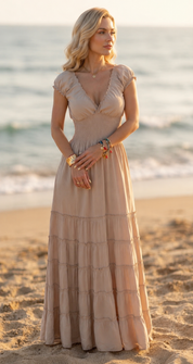 Amara Beige Silk Maxi Dress