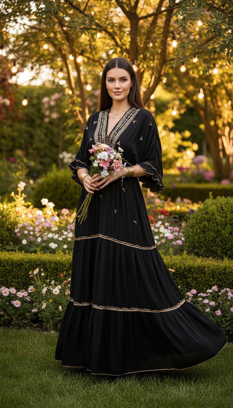 Black Aurora – Hand-Embroidered Boho Maxi Dress