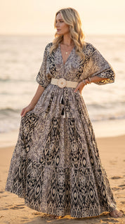 Elaria Black Silk Maxi Dress