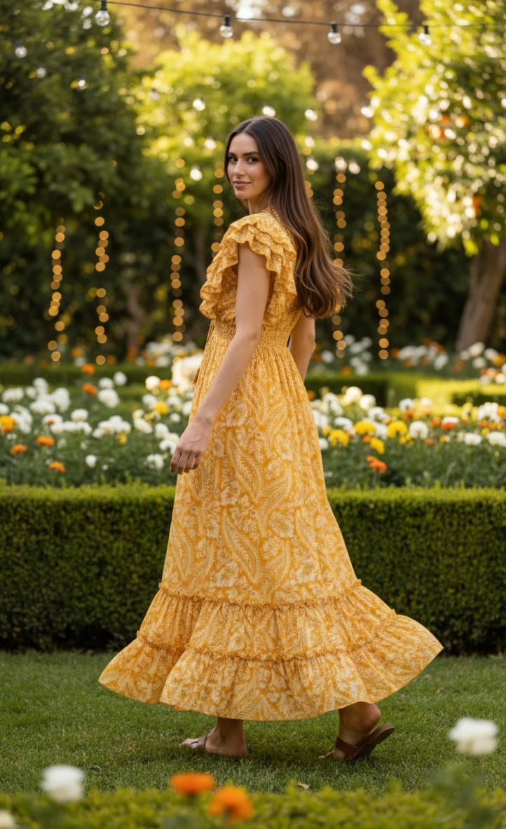 Robe en soie jaune aurore