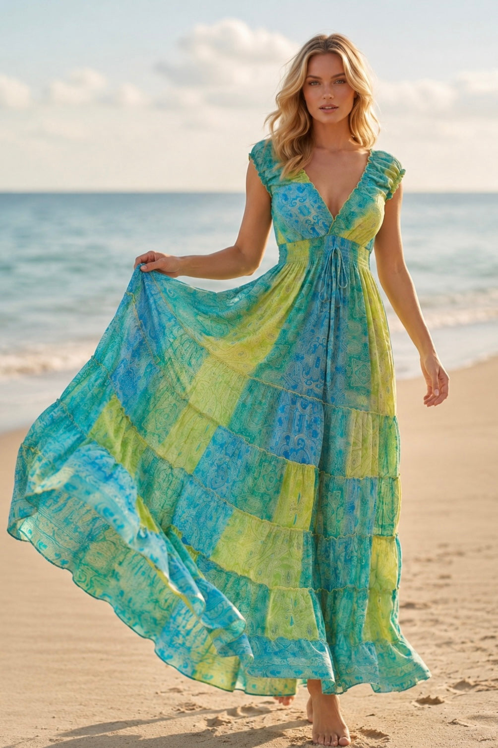 Amara Green Silk Maxi Dress