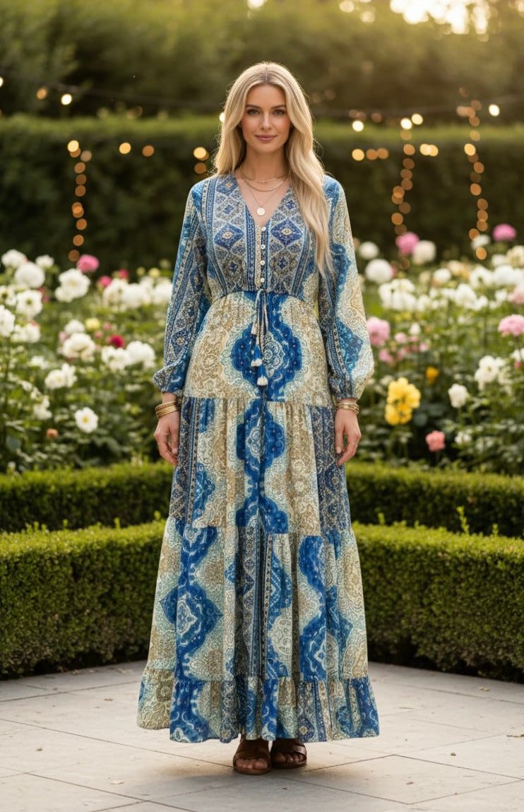 Robe en soie bleu aurore