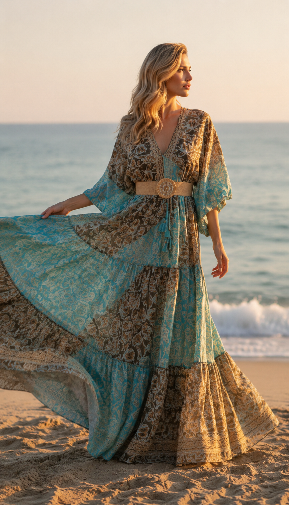 Robe longue en soie bleue Elaria