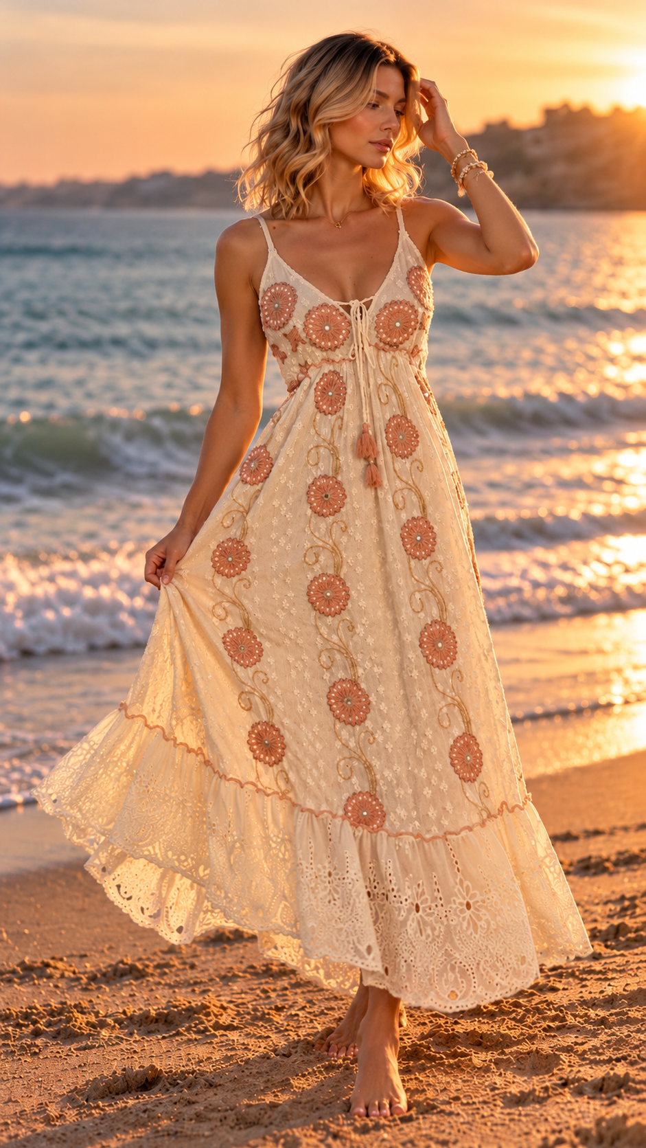 Aurora Bloom Hand-Embroidered Maxi Dress