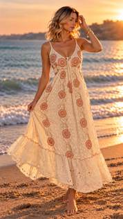 Aurora Bloom Hand-Embroidered Maxi Dress