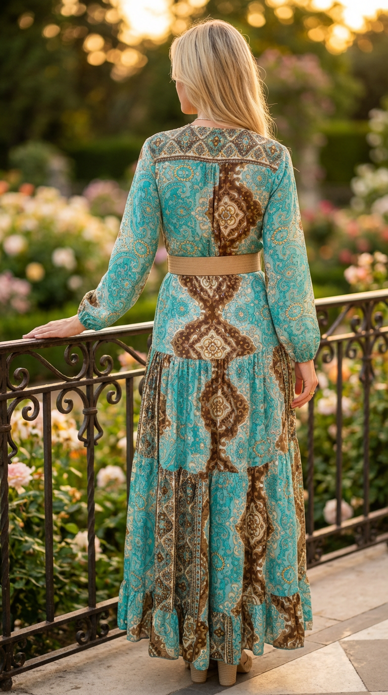 100% Silk Button-Front Boho Dress