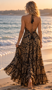 Golden Muse Silk Maxi Dress – Black & Gold