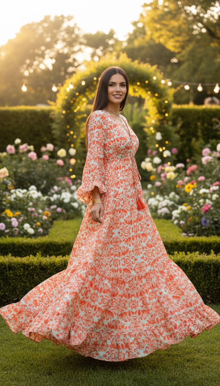 Sunset Bloom Silk Dress